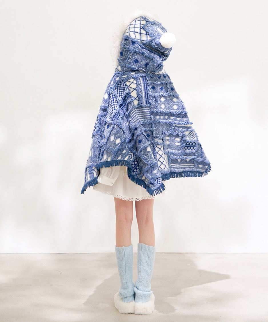 Mosaic Hooded Cape Coat