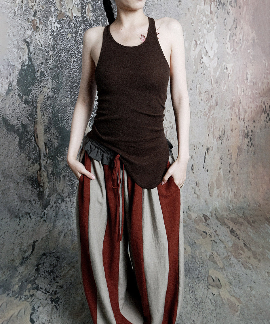 Stripe Gather Balloon Pants