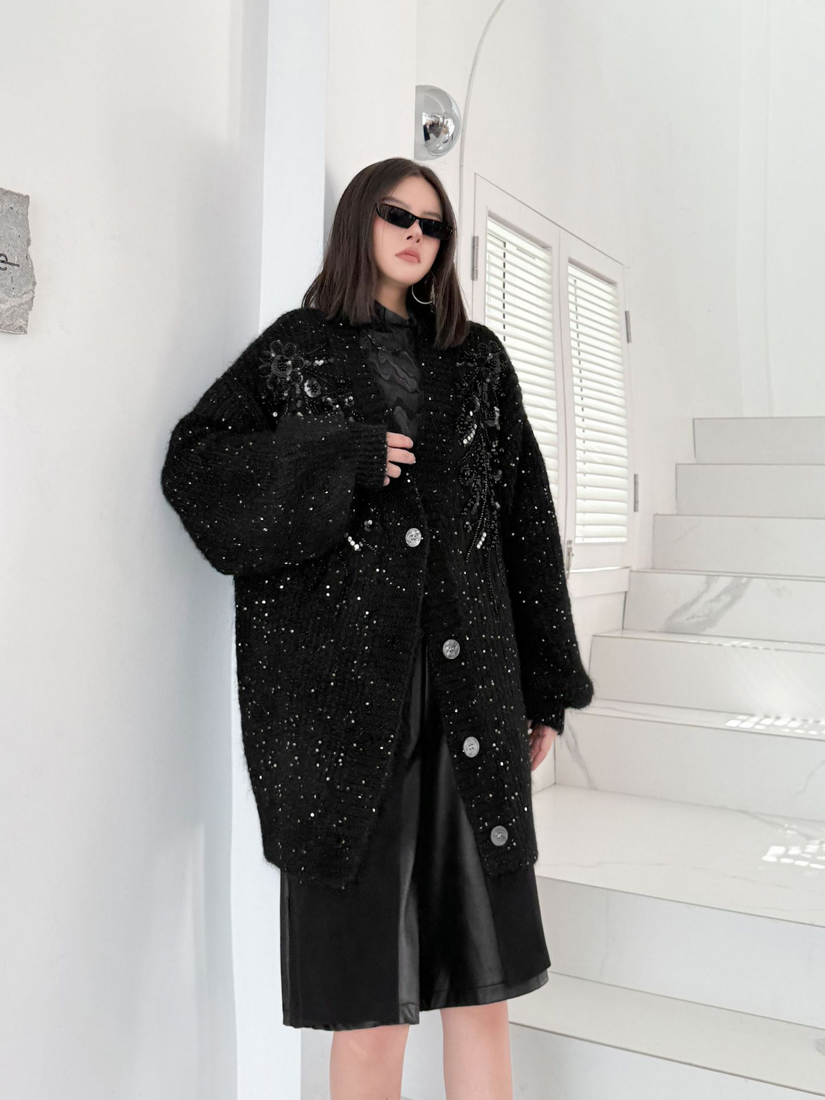 Sequin Knit Oversized Cardigan
