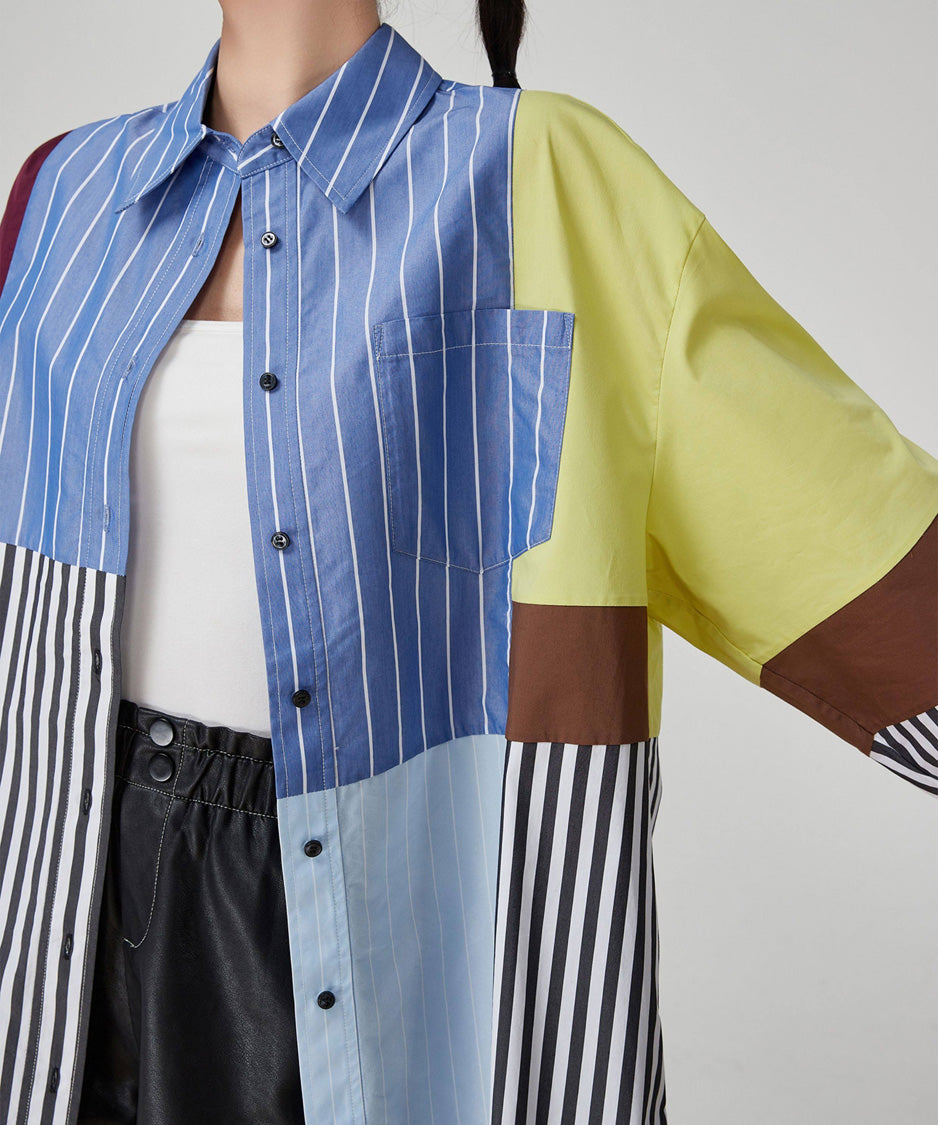 Patchwork Stripe Long Blouse