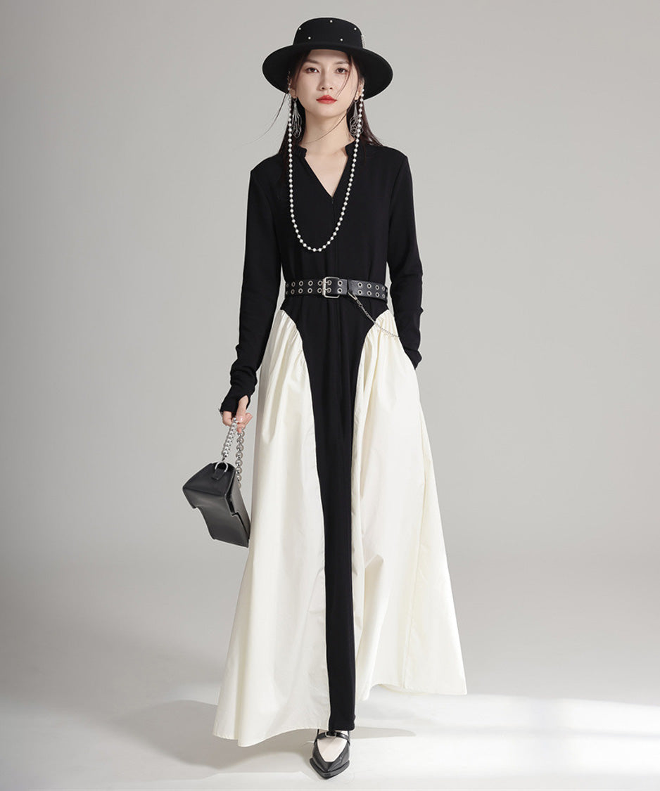 Mono Contrast Panel Dress