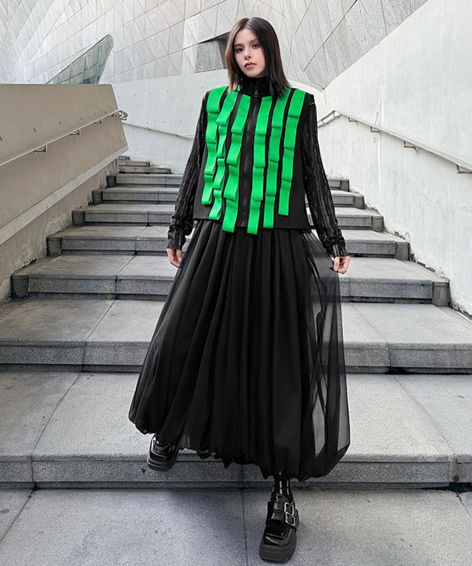 Sheer Pleated Balloon Skirt