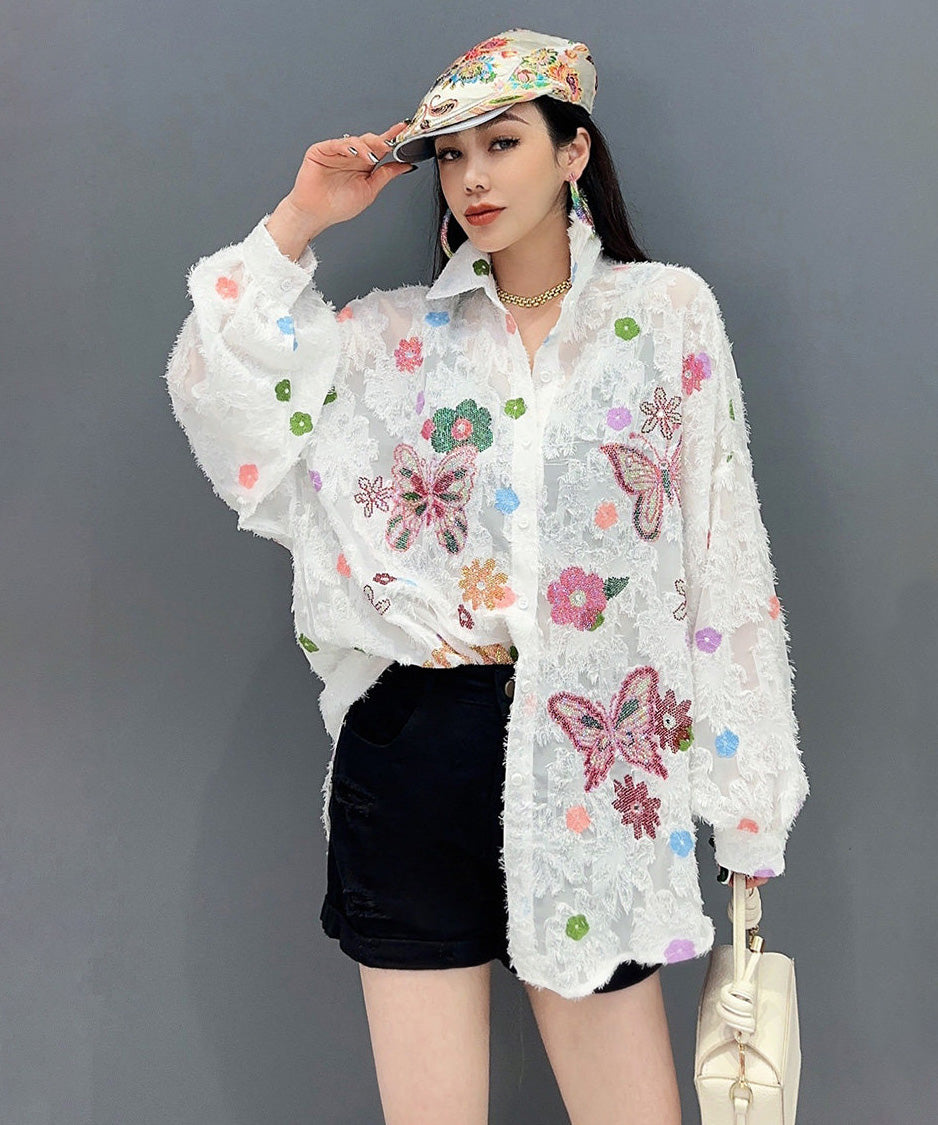 Floral Butterfly Fringe Blouse