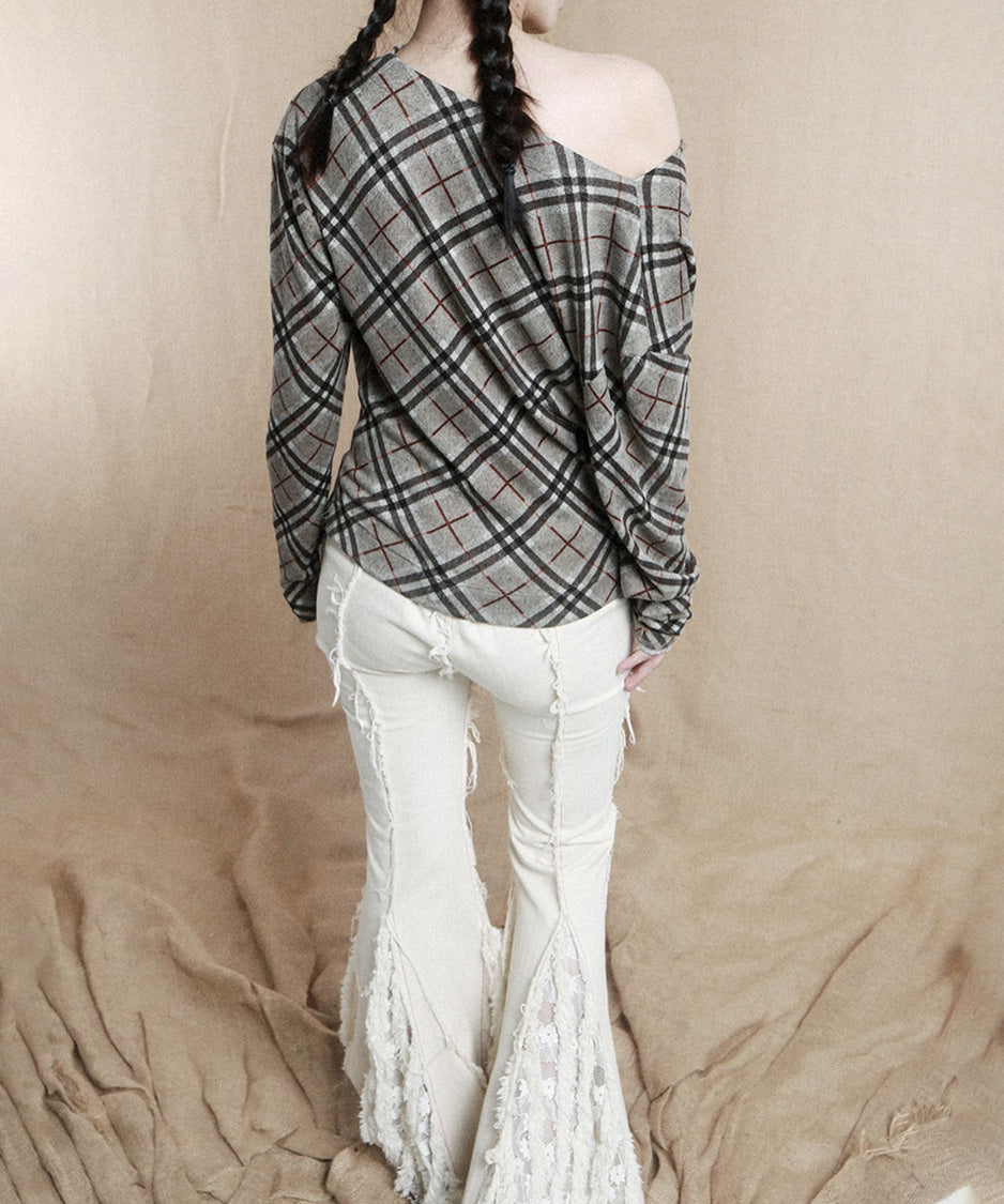 Drape Checked Button Top