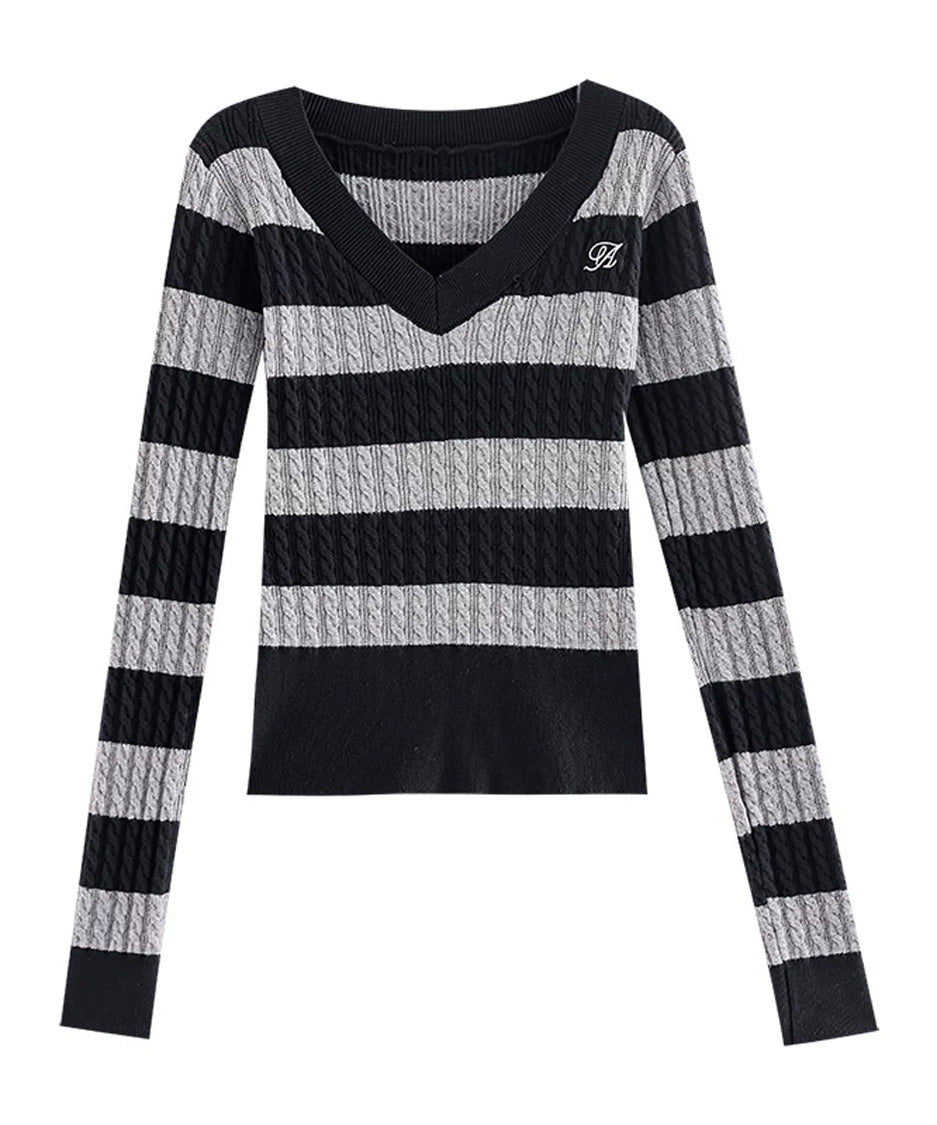 Cable Stripe VNeck Top