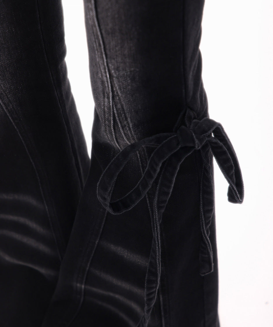 Wrap Layer Lace-Up Flare Denim Pants
