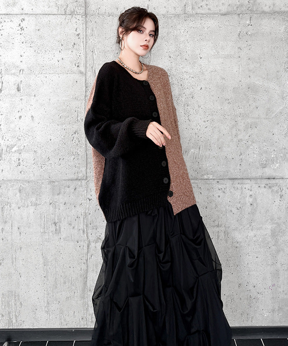 Offset Panel Knit Cardigan