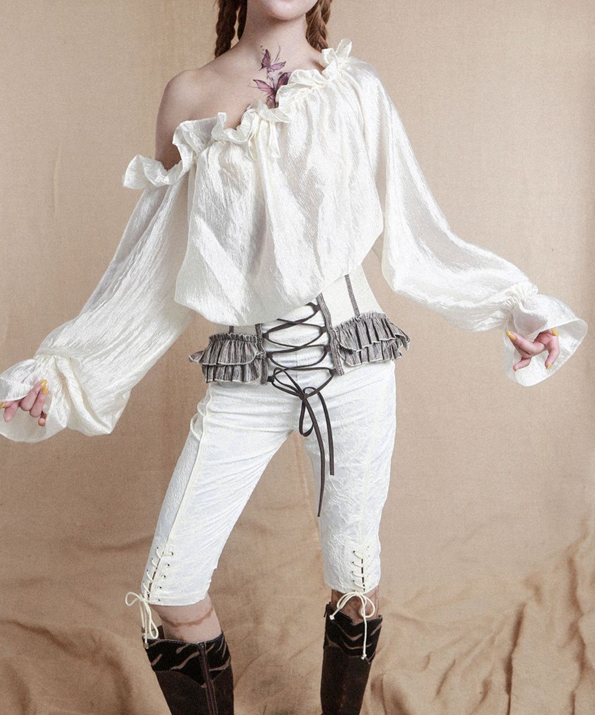 Frill Off-Shoulder Sheer Top