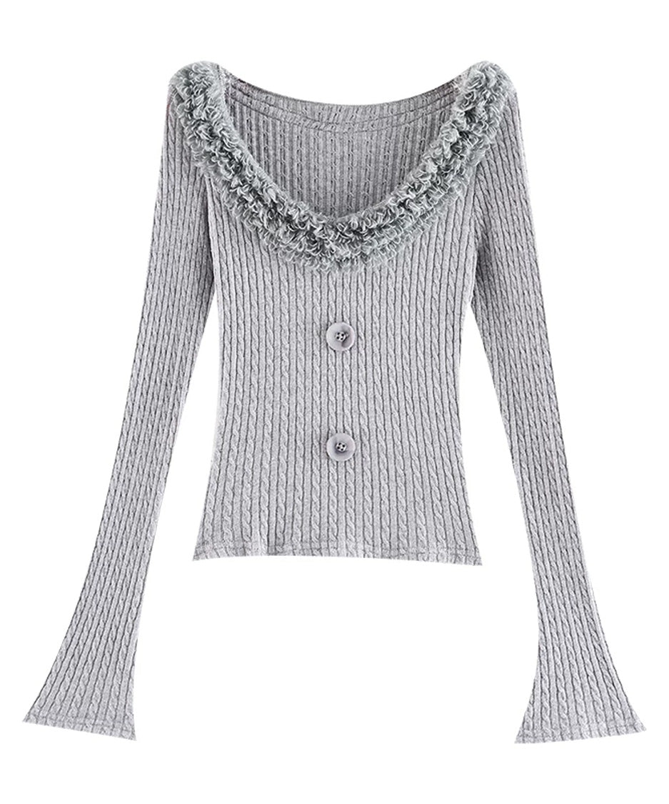 Frill Trim Rib Knit Top