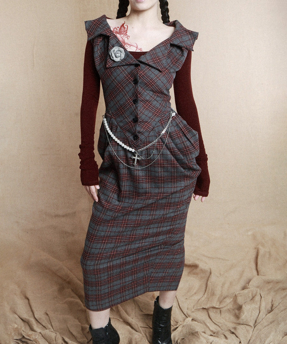 Plaid Draped Corset Dress