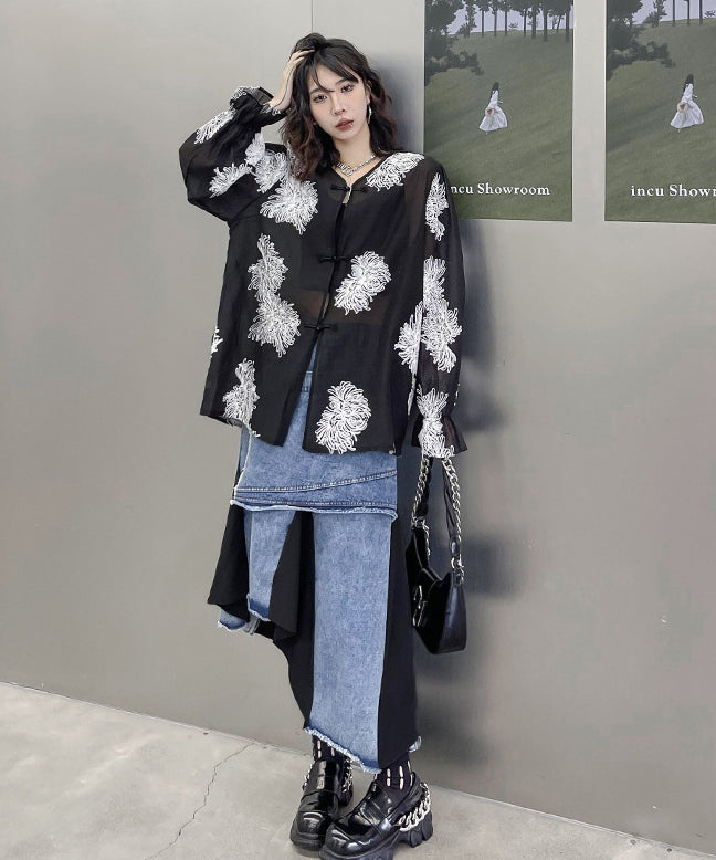 Layered Denim Mix Skirt