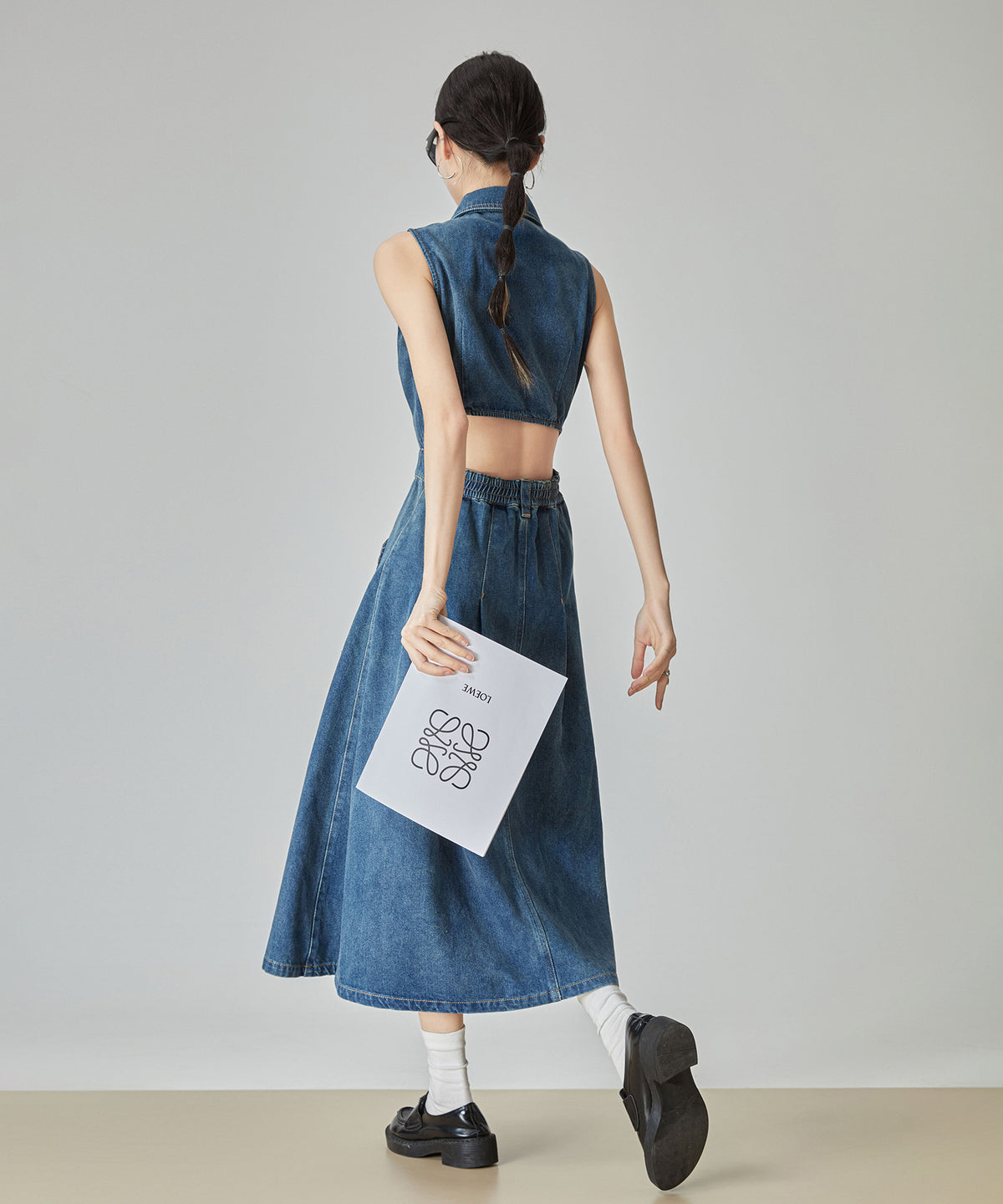 Back Cut Denim Dress