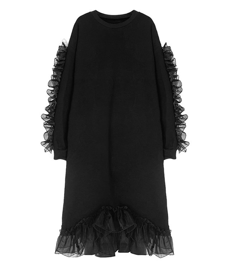 Sheer Frill Sweat Dress