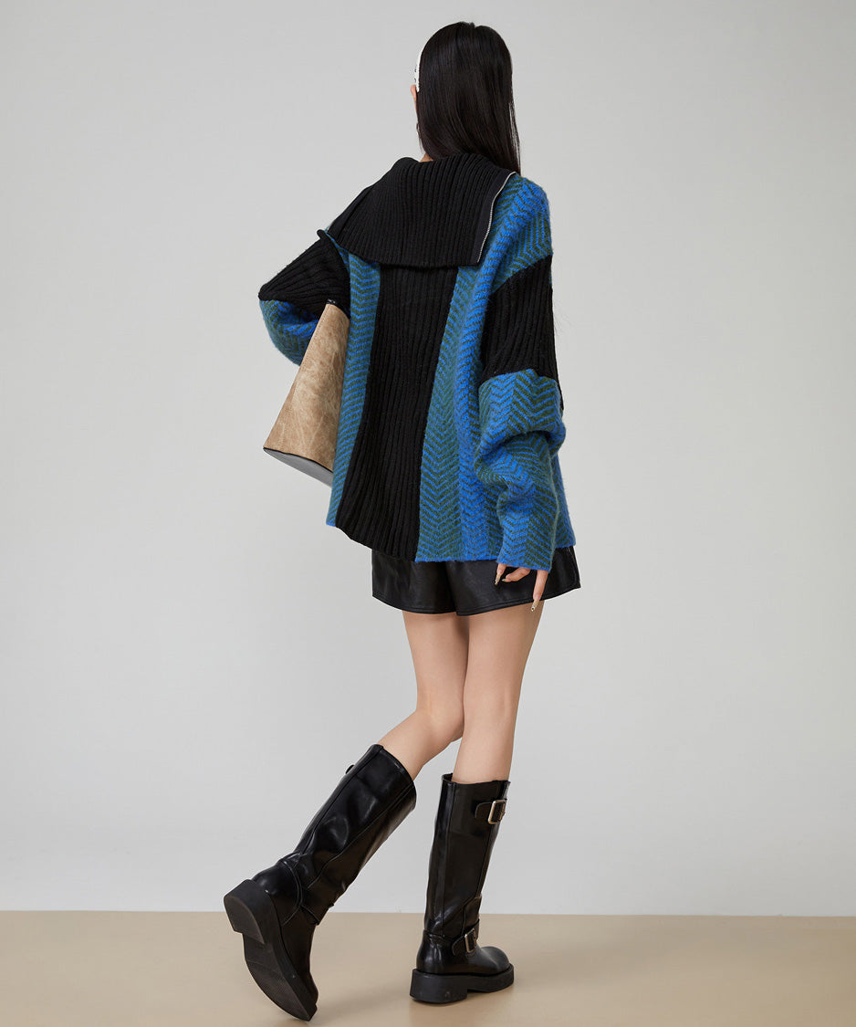 Chevron Zip Knit Top