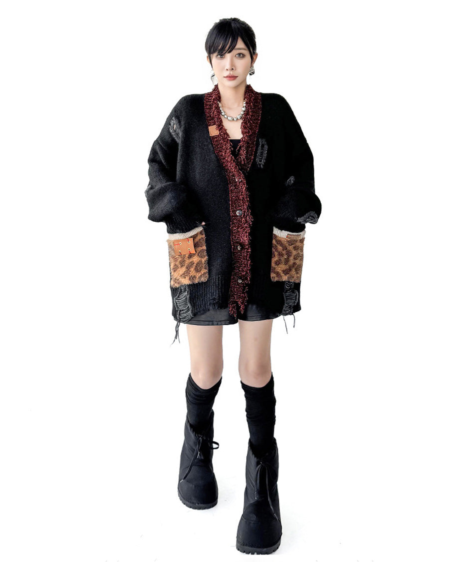 Fringe Patchwork Knit Cardigan