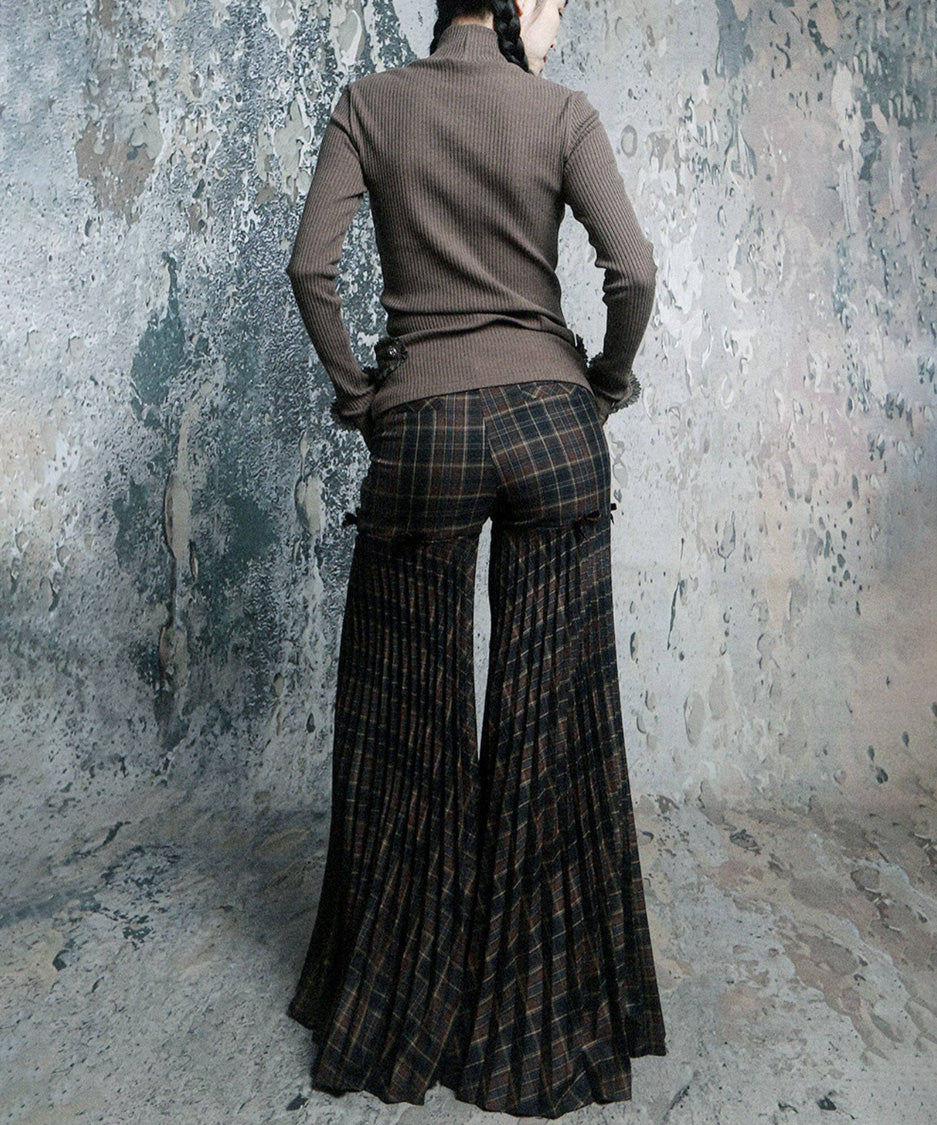 Plaid Flare Ribbon Pants