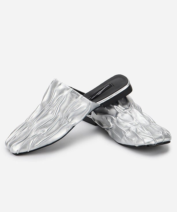 Crinkle Square Backless Mules