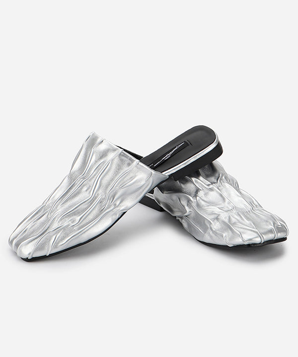 Crinkle Square Backless Mules