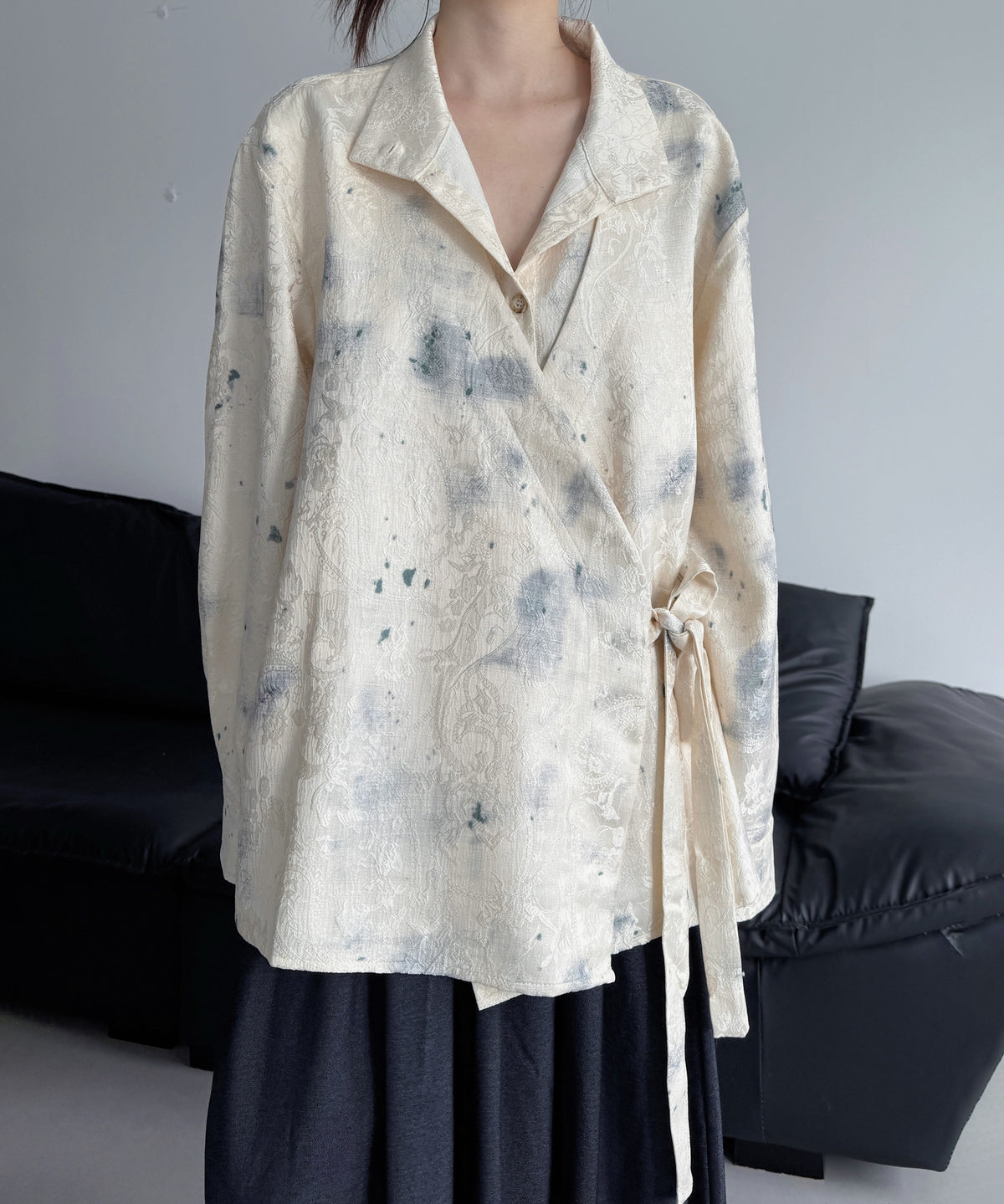 Tie Dye Wrap Jacquard Blouse
