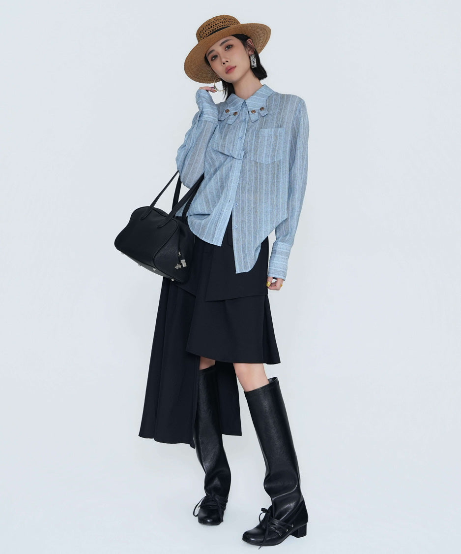 Button Accent Draped Blouse
