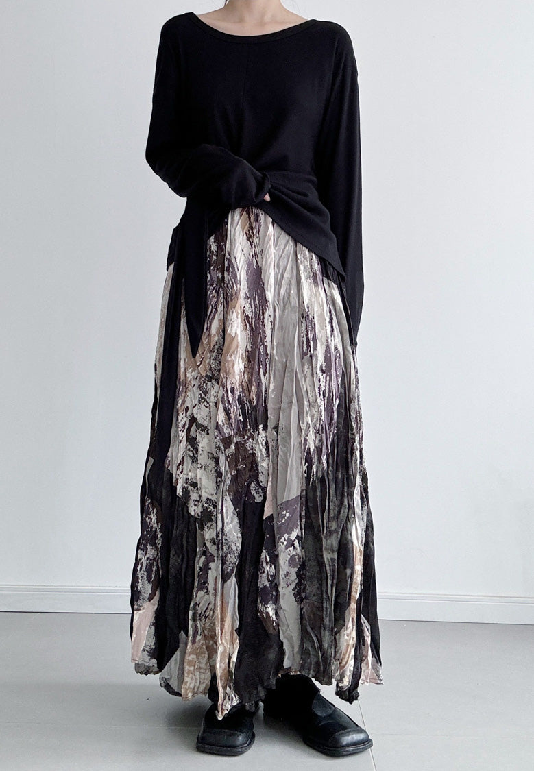 Abstract Print Pleated Skirt