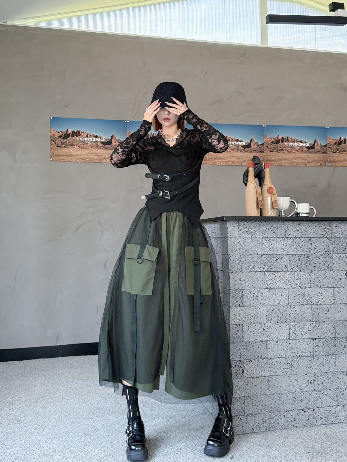 Mesh Cargo Wide Pants