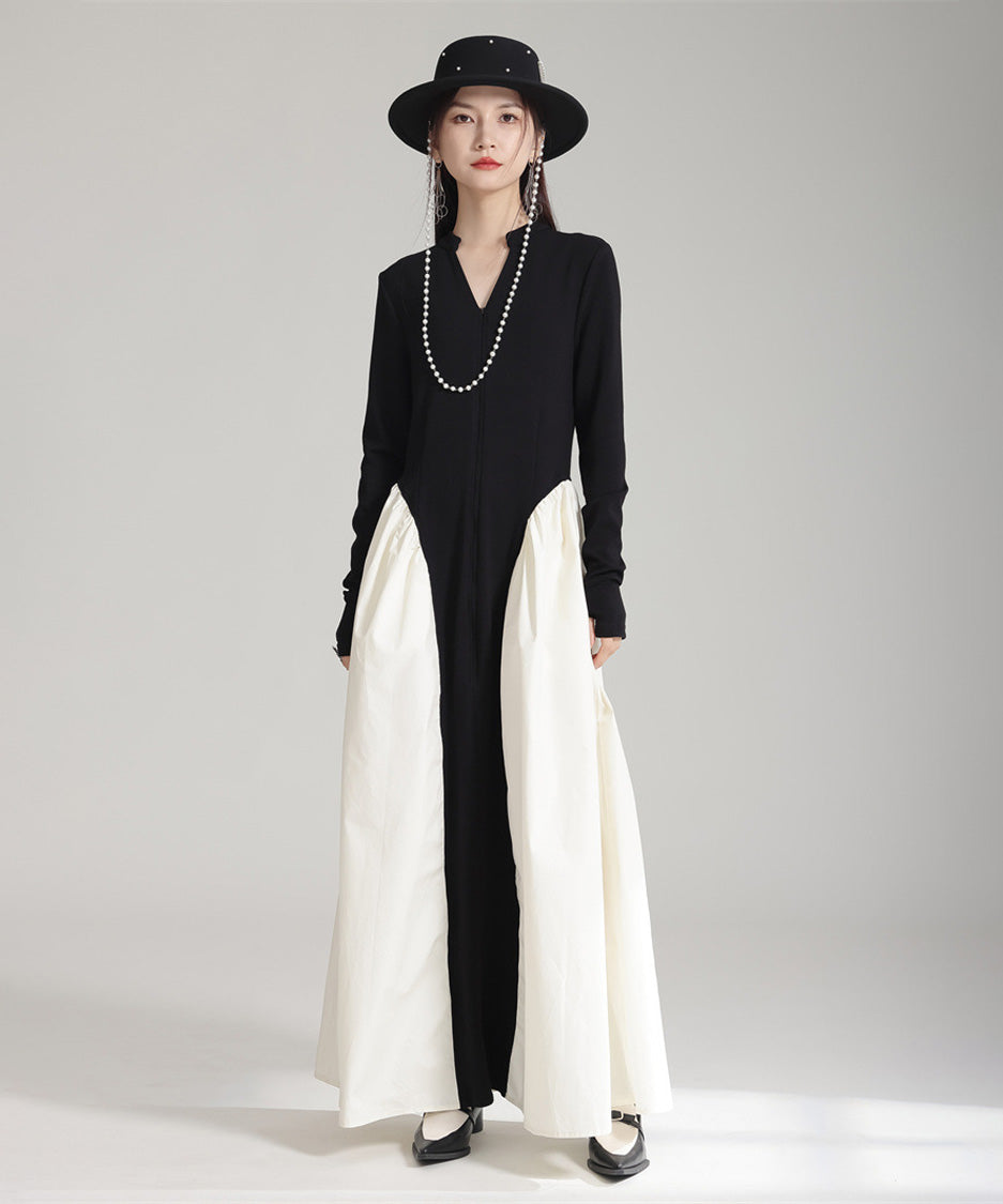 Mono Contrast Panel Dress
