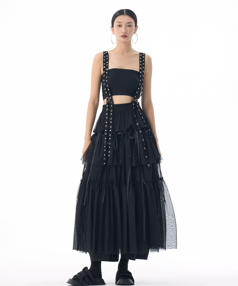 Tiered Mesh Belt Skirt