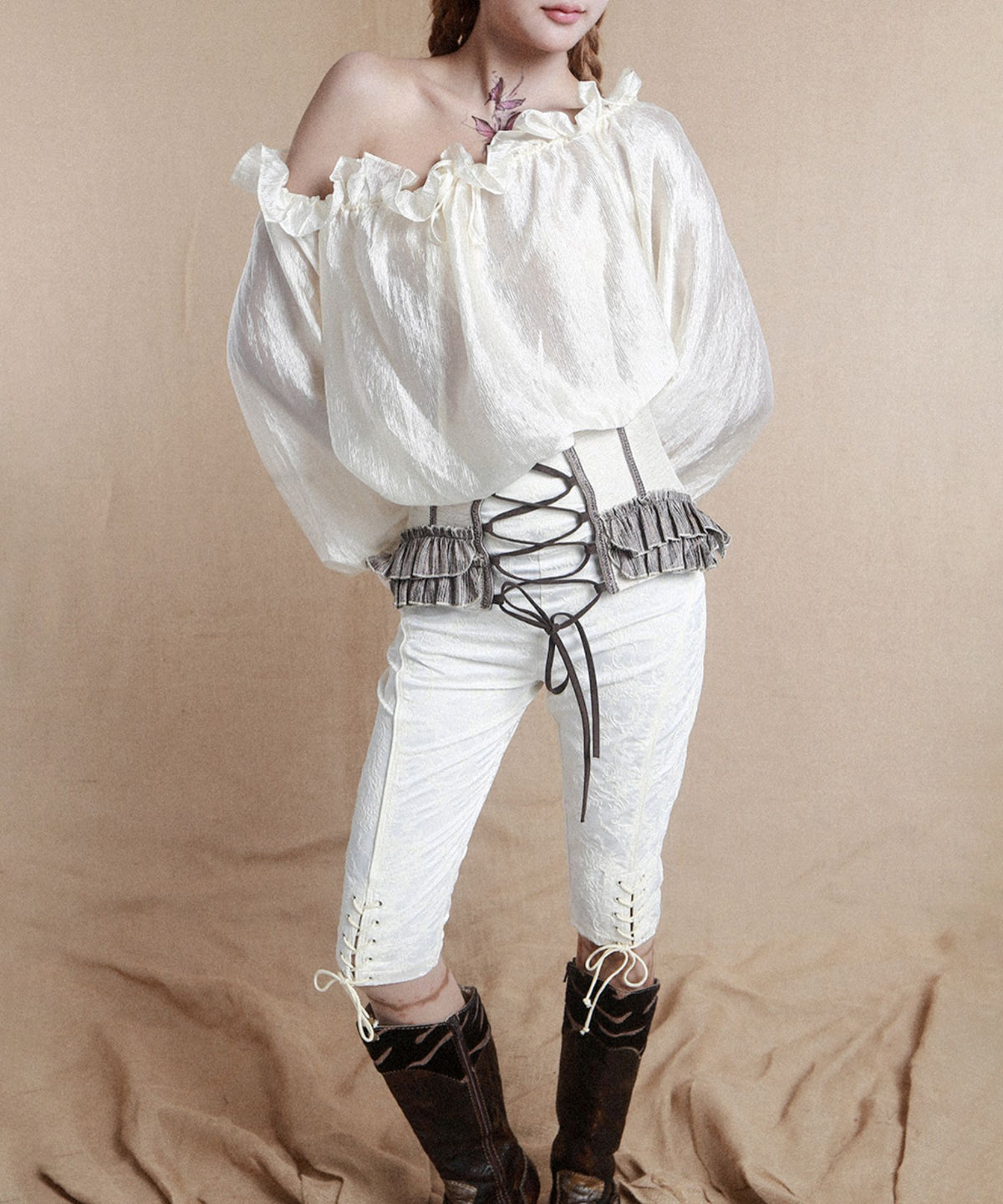 Ornate Lace-Up Cropped Pants
