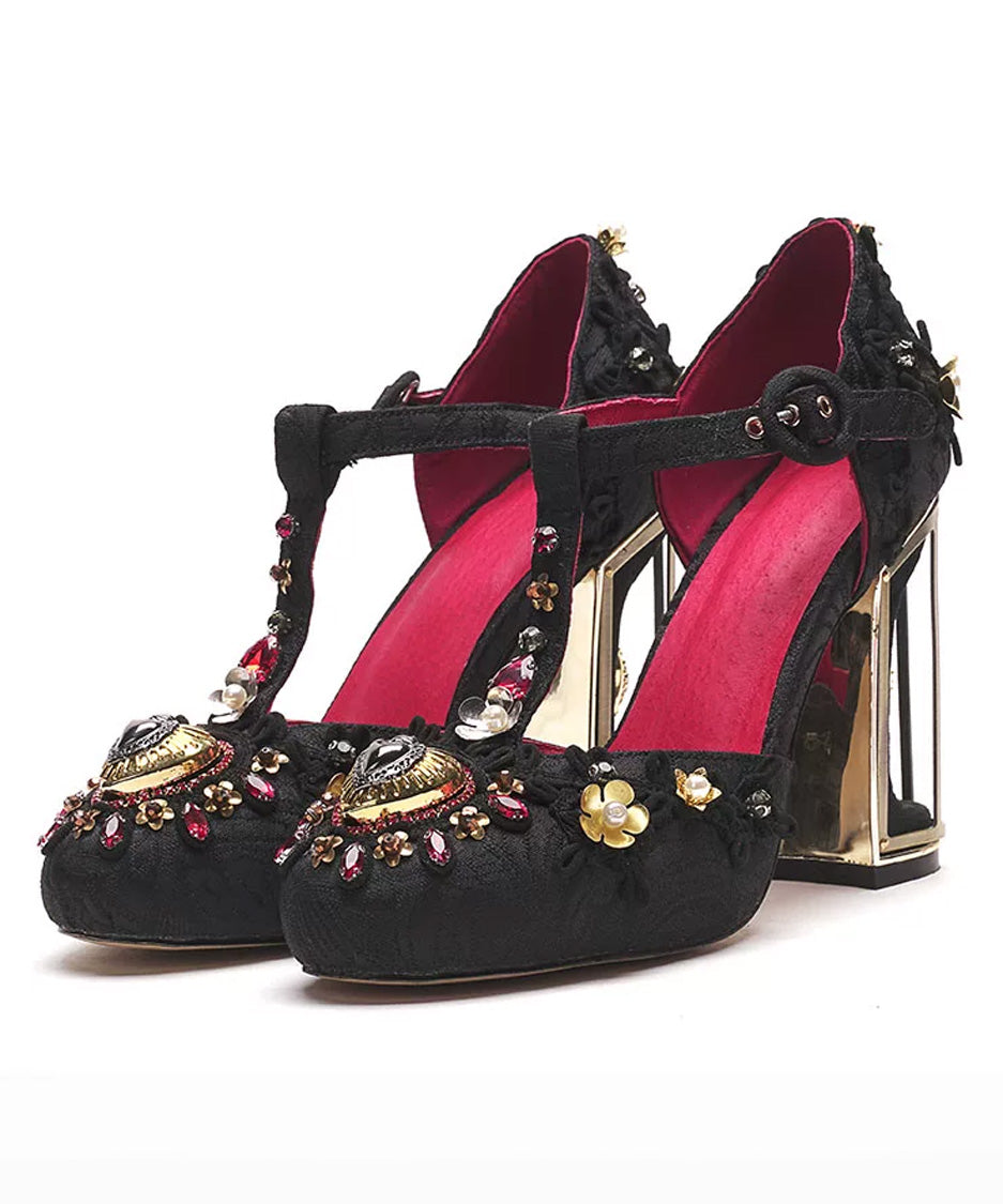 Baroque T Strap Cage Heel Pumps