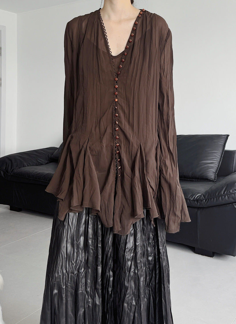 Crinkle Sheer Button Cardigan