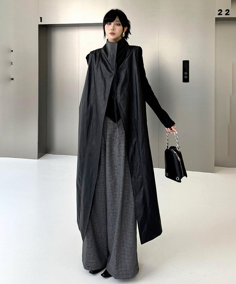 Check Wide Tuck Pants
