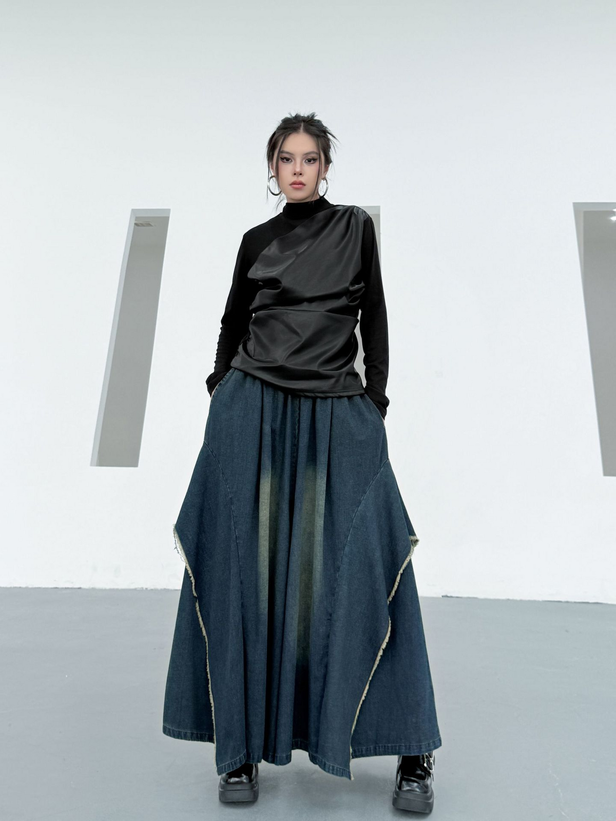 Draped Satin Mix Top