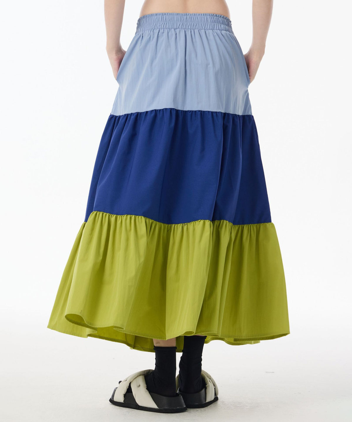 Color Block Tiered Maxi Skirt