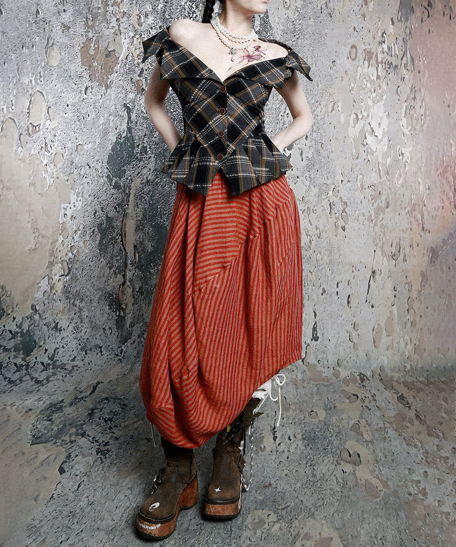 Plaid Edge Frill Blouse