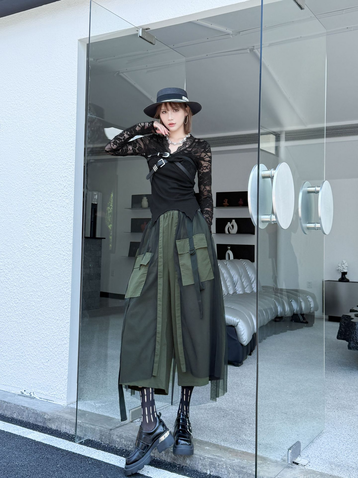 Mesh Cargo Wide Pants