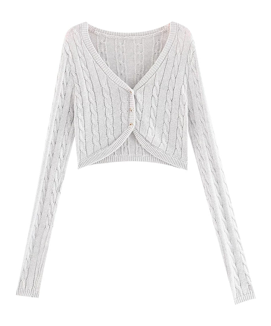 Cable Cropped Curve Cardigan