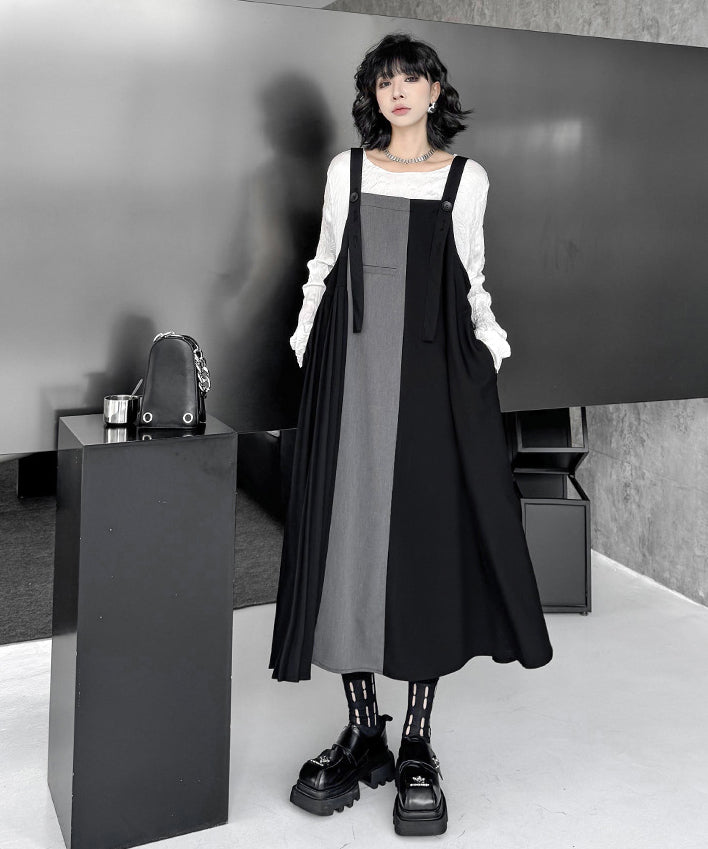 Bicolor Pleated Jumper Dress