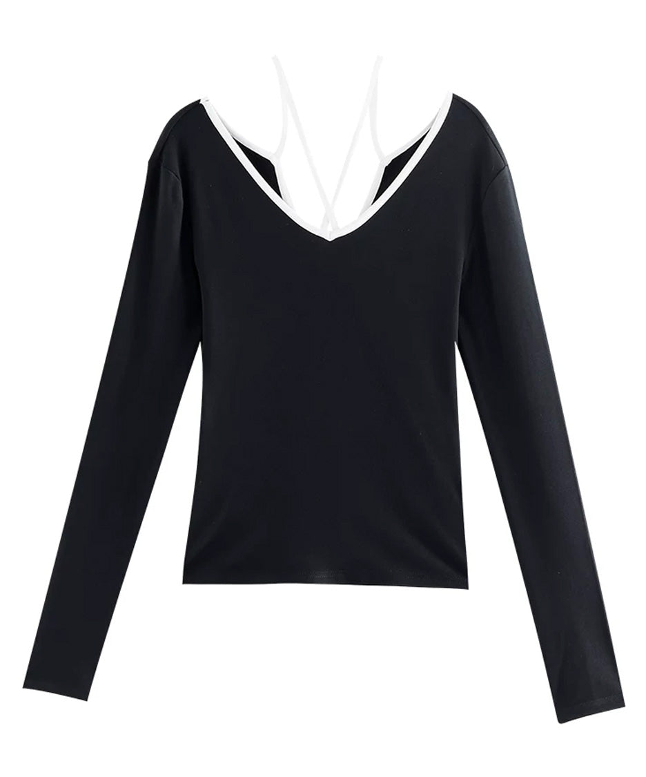 Back Line Strap V Neck Top