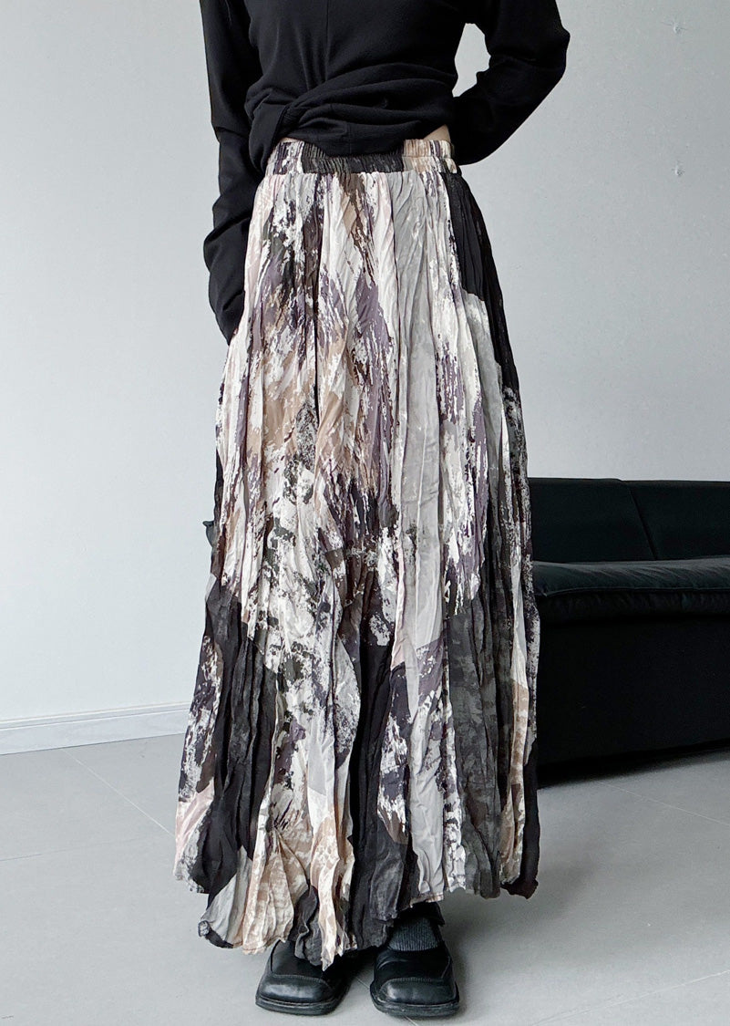 Abstract Print Pleated Skirt