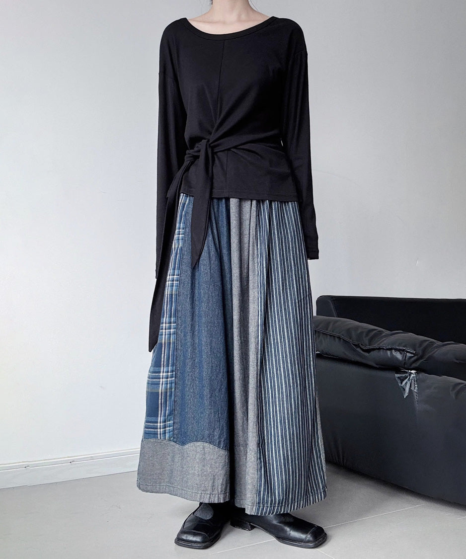 Mixed Fabric Panel Pants