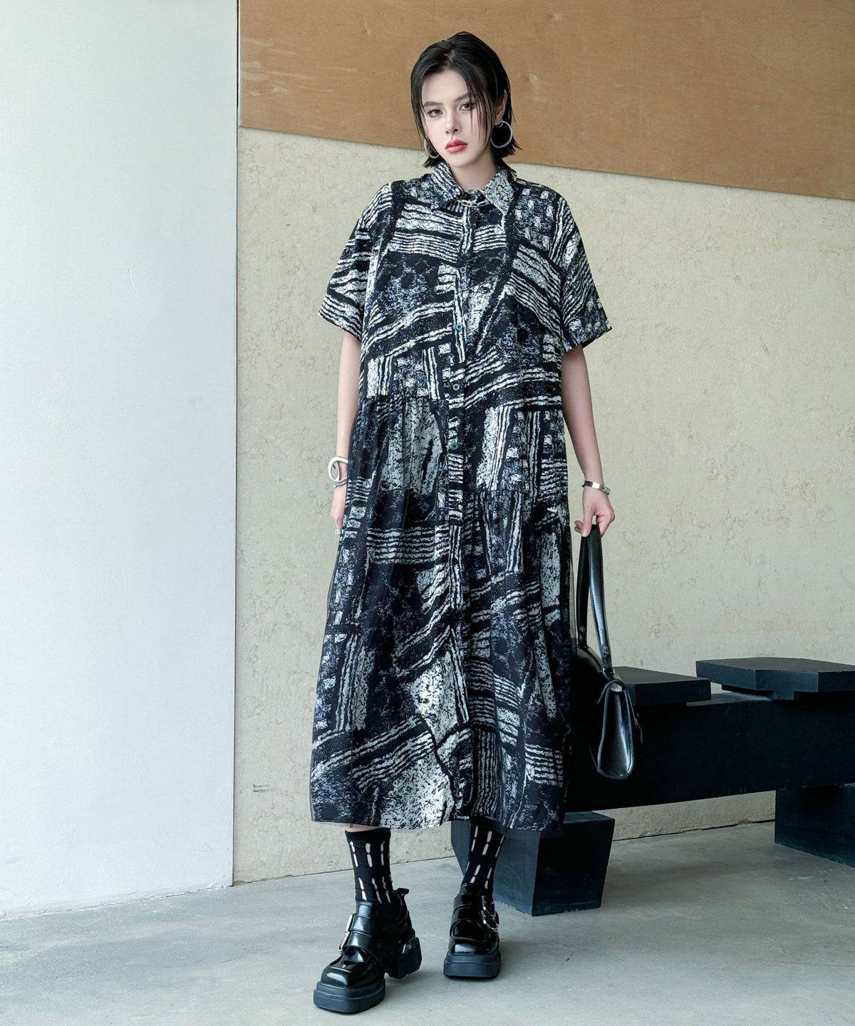 Noir Graphic Shirt Dress