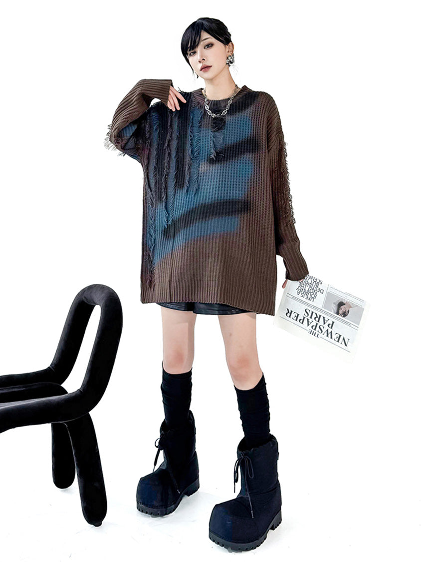Fringe Gradient Knit Sweater