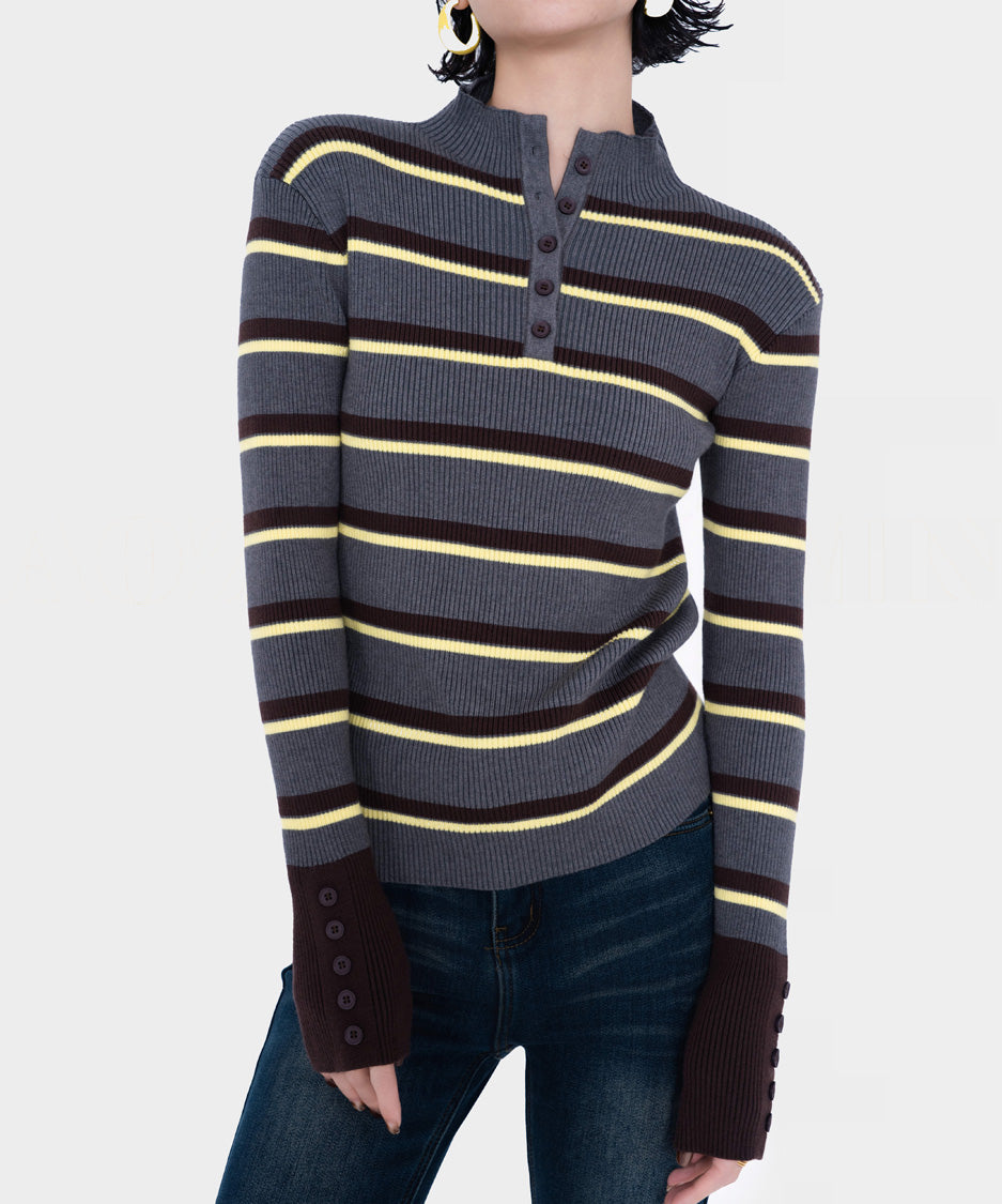 Stripe Thumbhole Rib Top