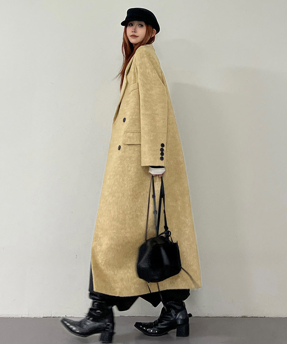 Golden Texture Double Breasted Long Coat