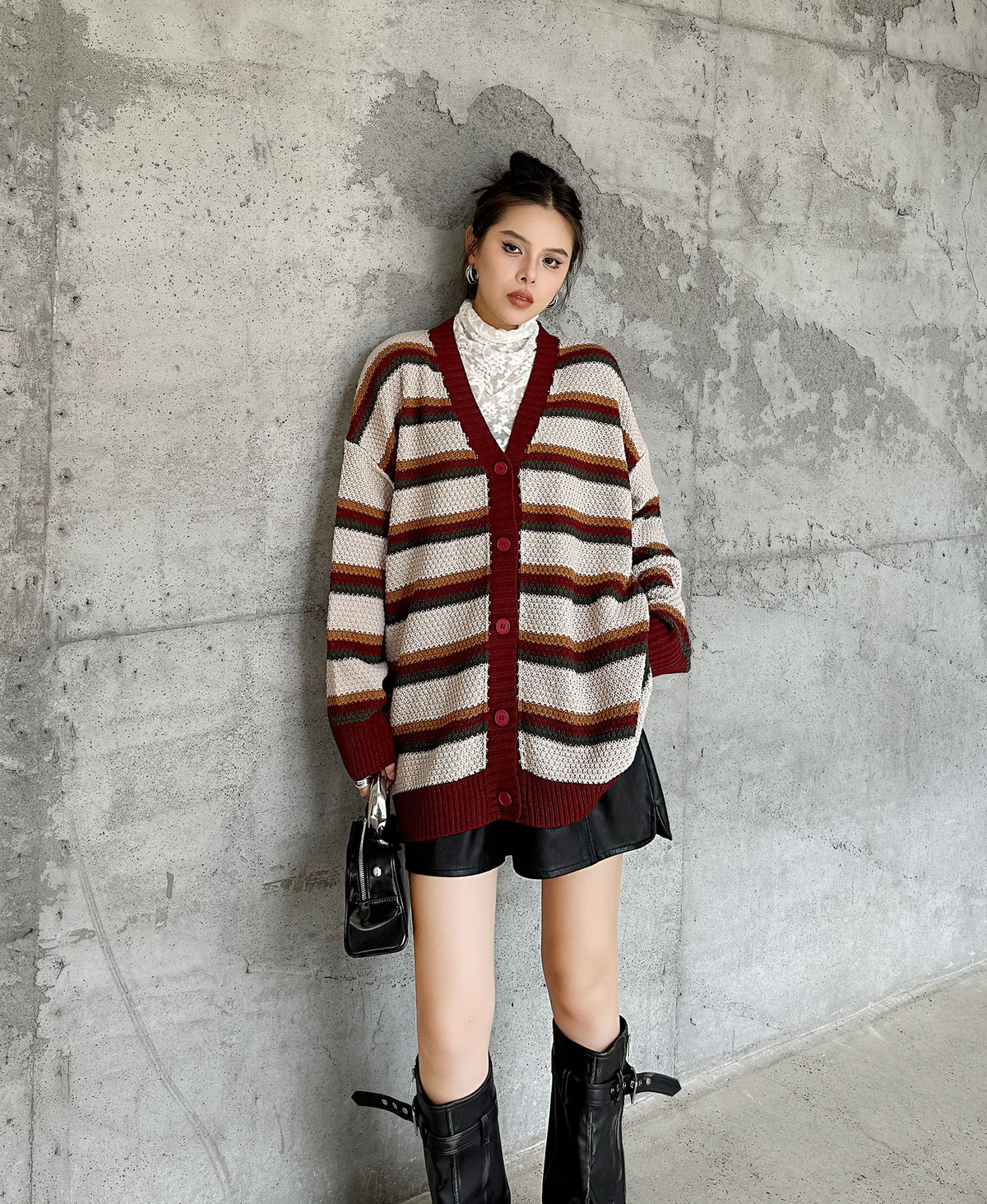Multi Stripe Loose Knit Cardigan