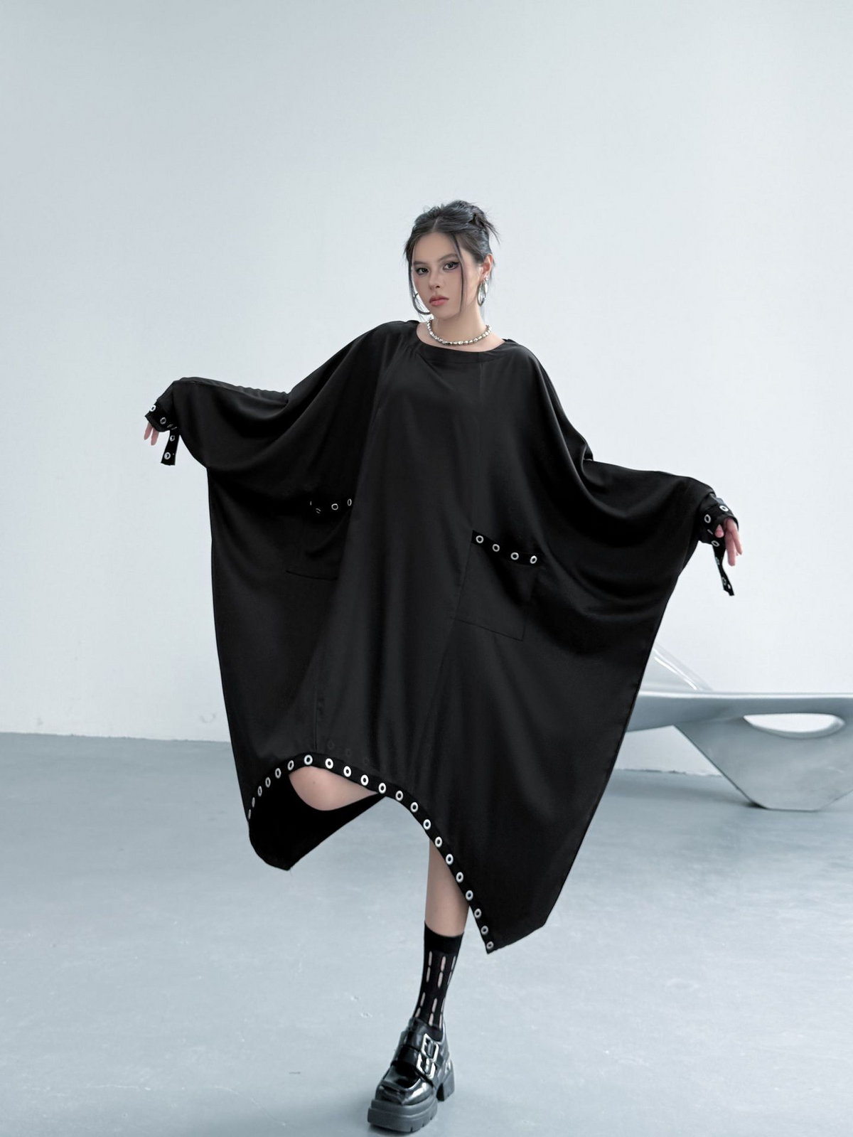 Eyelet Draped Oversized Dress