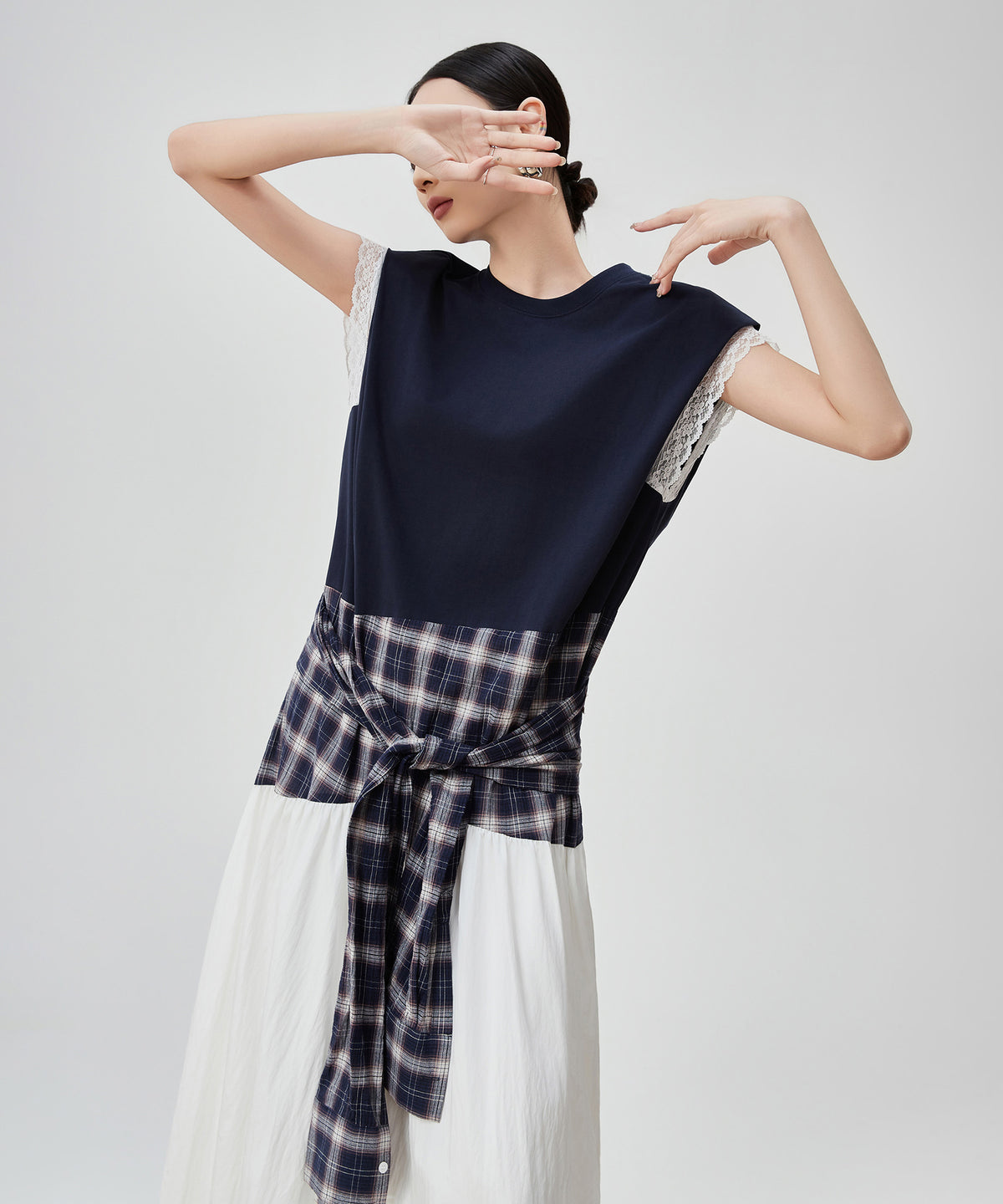 Layered Check Design Dress