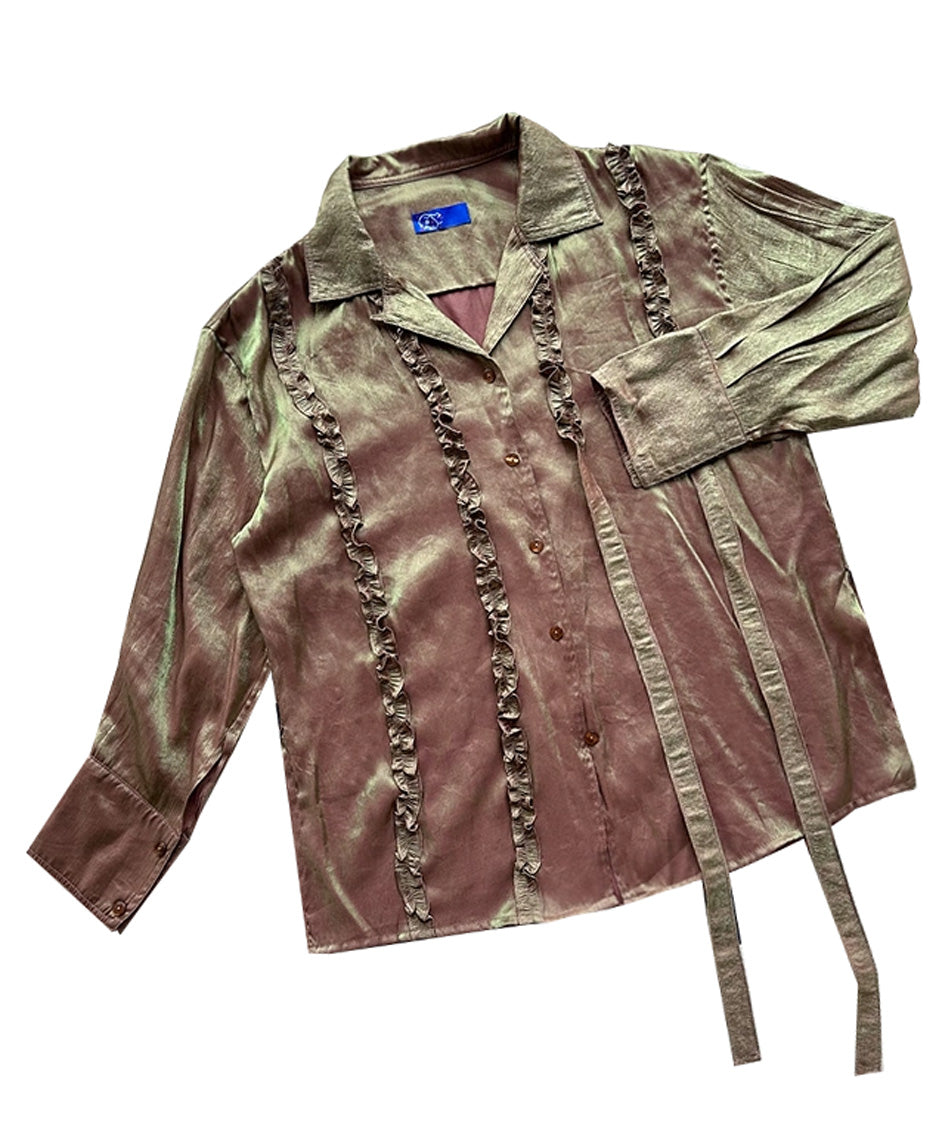 Metallic Ruffle Tie Blouse
