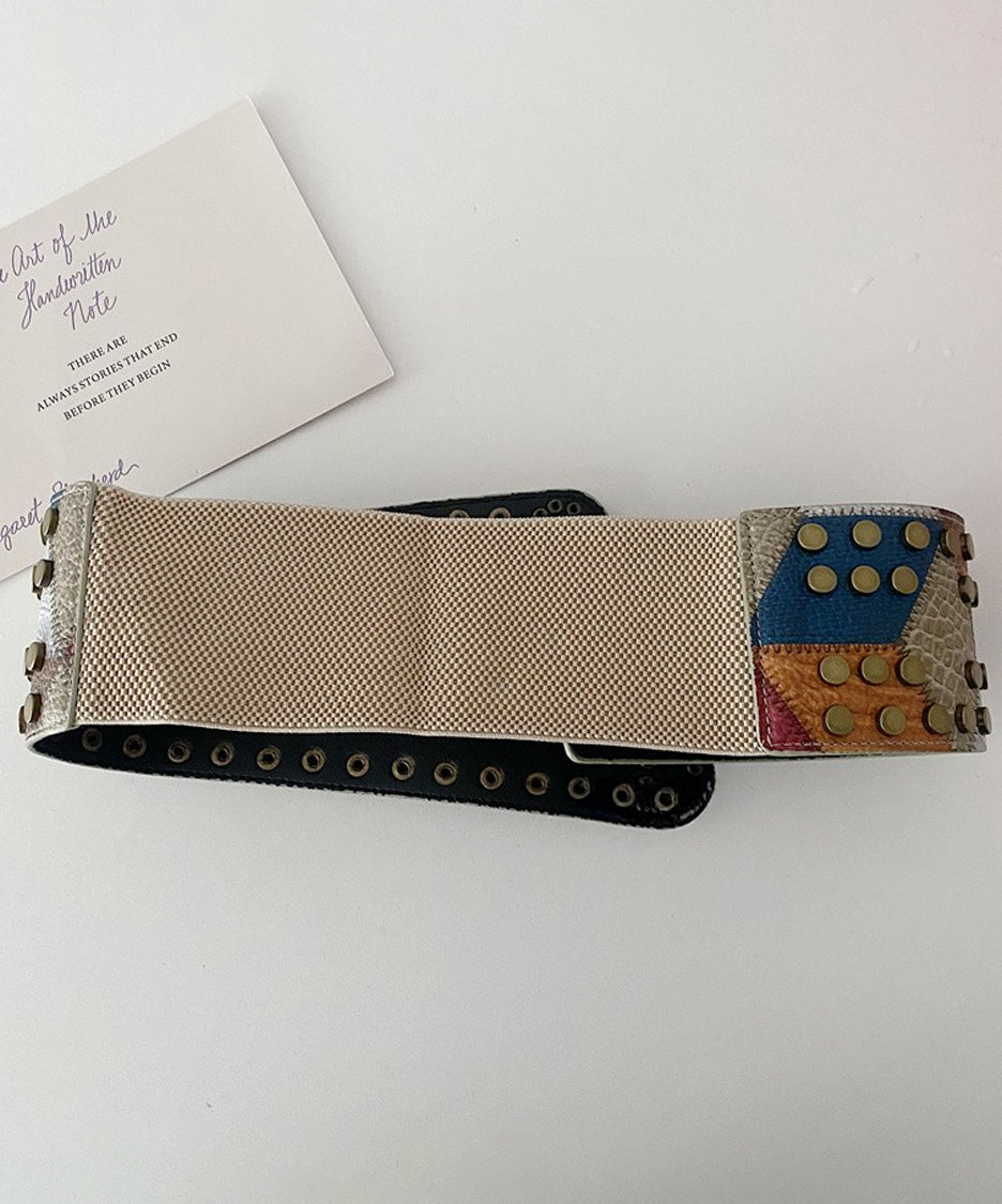 Studded Patchwork Wide Belt